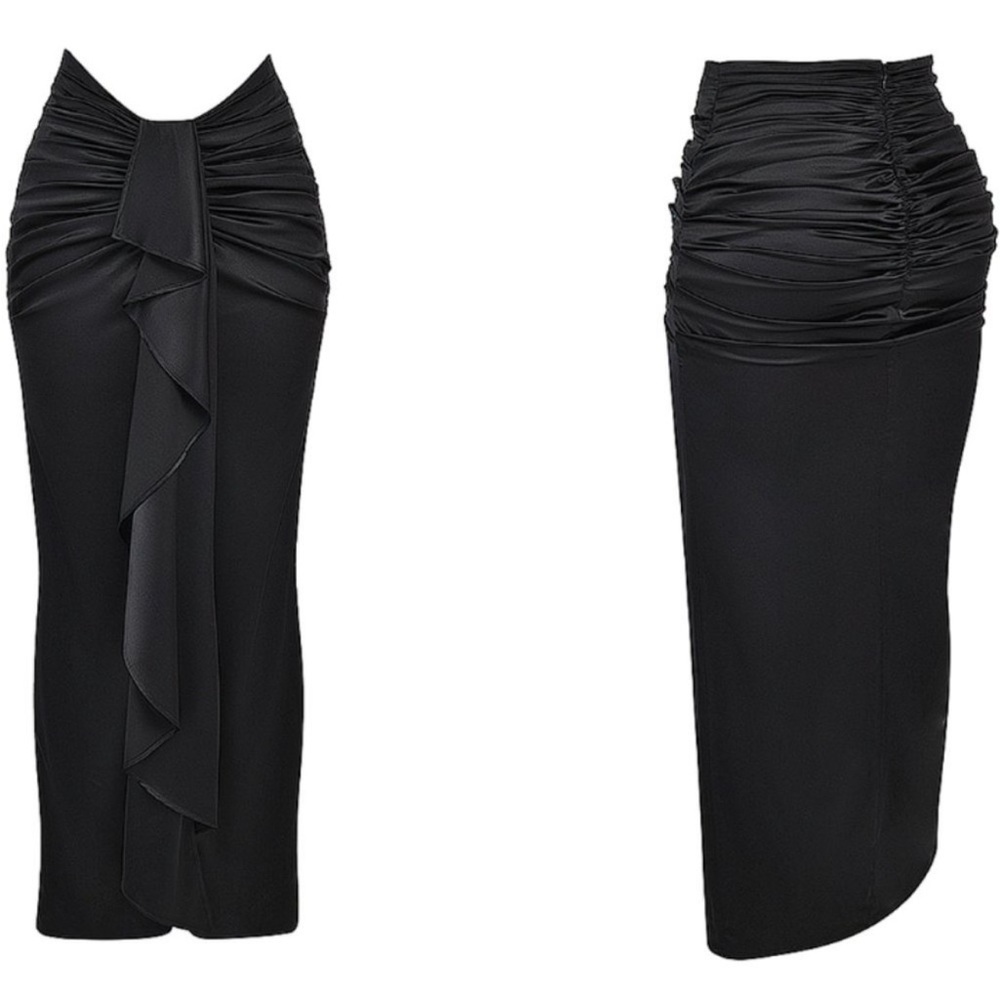 HOUSE OF CB 93% Silk  'Arla'‎ Black Draped Silk Maxi Skirt NWOT Size XS
